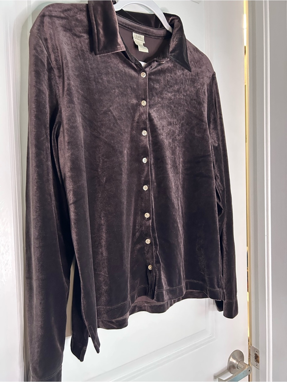 J. Jill Velvet Button-Front Long Sleeve Shirt - Dark Brown - Picture 3 of 6